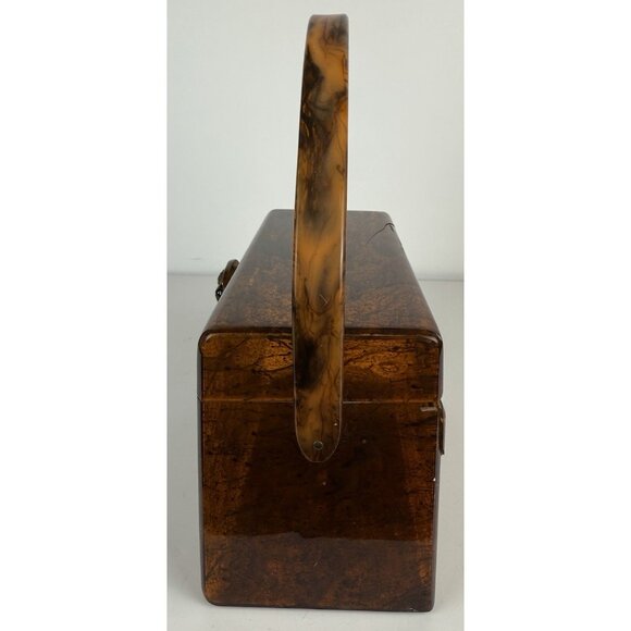 Wilardy Wood Grained Lucite Purse Handbag Vtg Authentic Handle Flower Clasp 50s - Picture 3 of 16